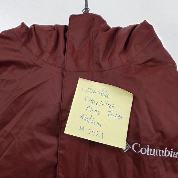 Columbia Jacket Mens Medium Burgundy Gray Omni-Tech Waterproof Hooded Breathable - Picture 16 of 16